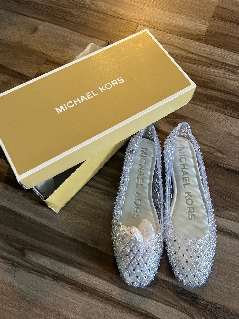Michael Kors Crystal Mesh Ballet Flats - Clear/Silver